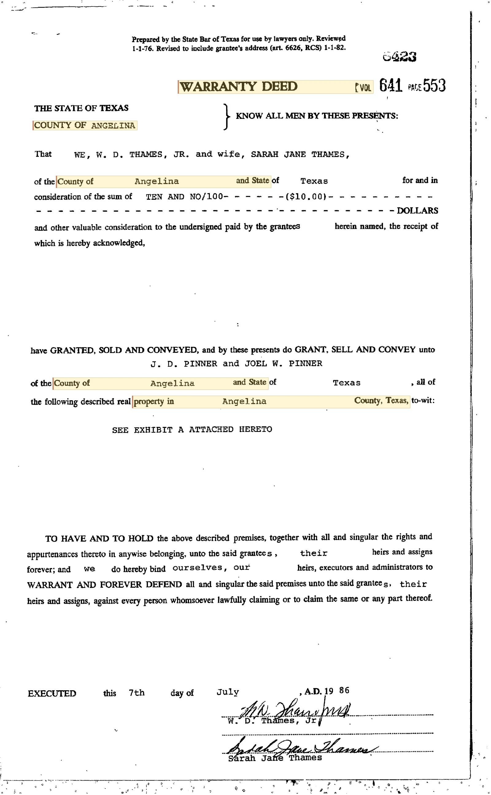 Warranty Deed into Deusolis Land Company & Gus Boesch (Angelina County)