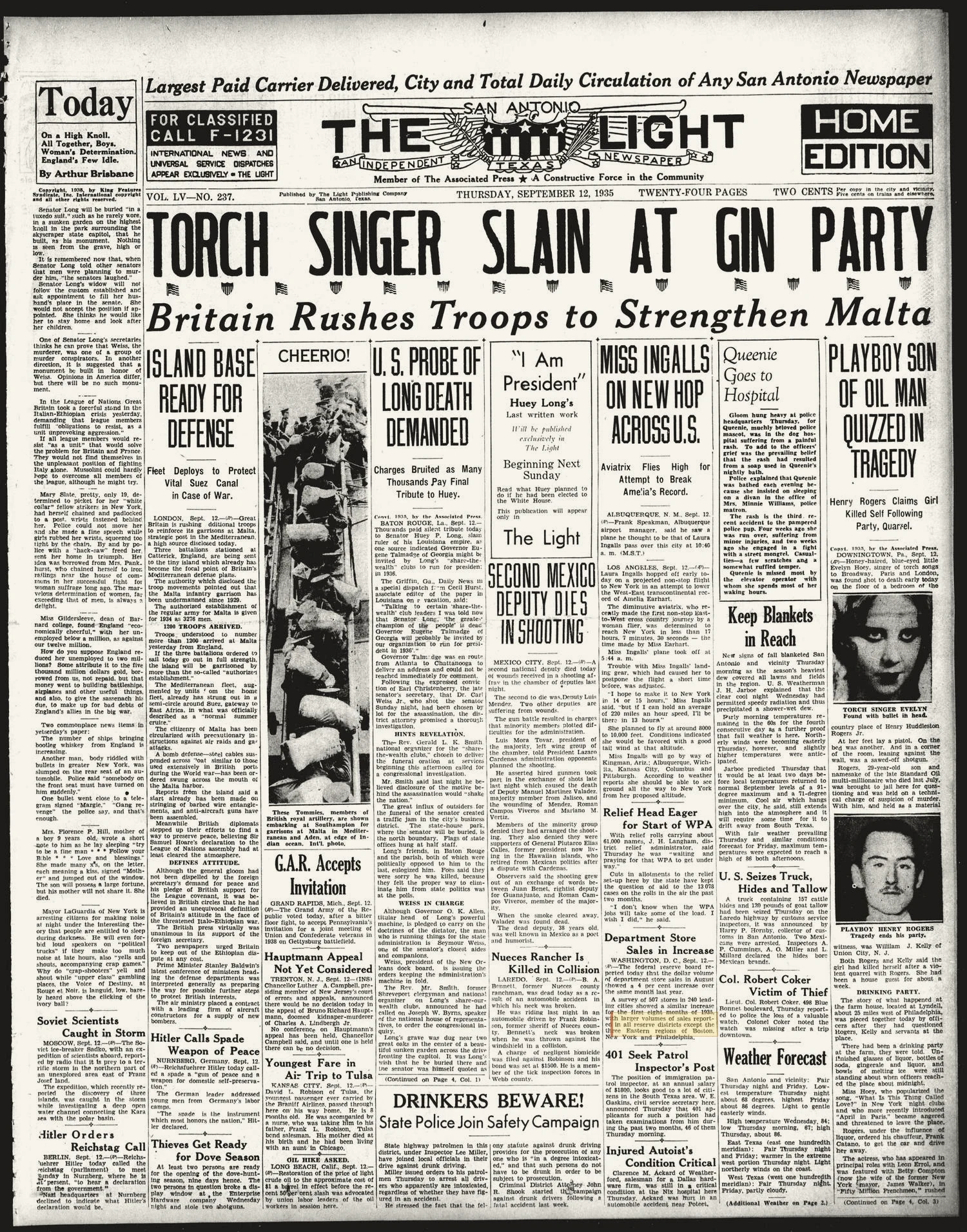 The San Antonio Light (San Antonio, Tex.), Vol. 55, No. 237, Ed. 1 Thursday, September 12, 1935